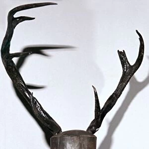 Chinese wooden sculpture of an antlered head