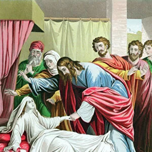 Christ raising the daughter of Jairus, Governor of the Synagogue, from the dead, c1860. Artist: Kronheim & Co