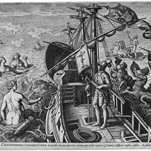 Christophorus Columbus Ligur (Americae Retectio), 1591. Artist: Galle, Philipp (1537-1612)