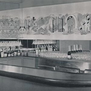 A cocktail bar mural in carved and enamelled linoleum in the Berkeley Hotel, Montreal, 1942
