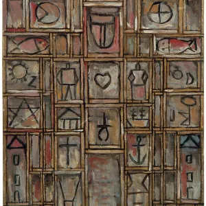 Konstruktiv (Konstruktiv mit doppelten Linien in Ocker), 1932. Schöpfer: Torres-Garcia, Joaquin (1874-1949). Konstruktiv (Konstruktiv mit doppelten Linien in Ocker), 1932. Schöpfer: Torres-Garcia, Joaquin (1874-1949).