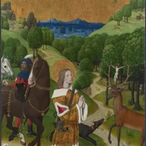 The Conversion of Saint Hubert Print, a 15th-century woodcut The Conversion of Saint Hubert Print, a 15th-century woodcut