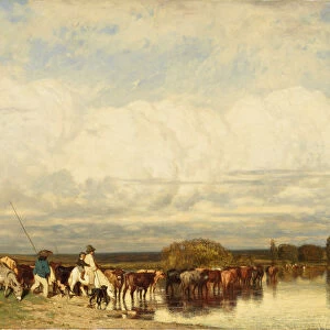 Cows Crossing a Ford, 1836. Creator: Jules Dupré