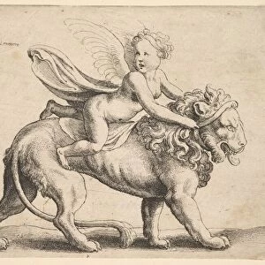 Cupid on a lion, 1652. Creator: Wenceslaus Hollar