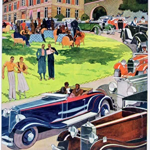 The departure of an automobile rally, 1931. Artist: Guy Sabran