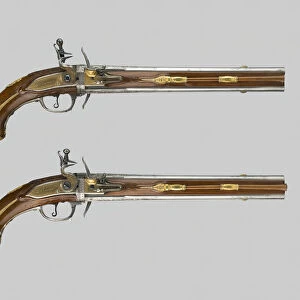 Double-Barrel Revolving Flintlock Holster Pistol (One of a Pair), Liege, 1720 / 30