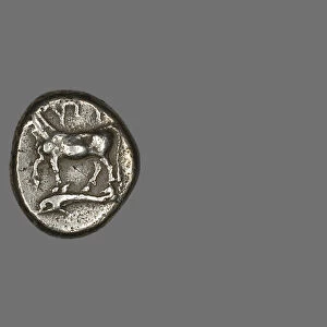 Drachm (Coin) Depicting a Cow with Dolphin below, about 416-357 BCE. Creator: Unknown