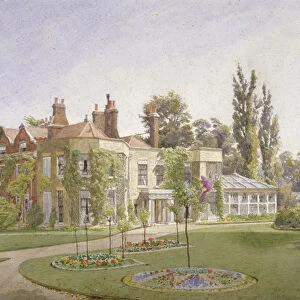 The front entrance and garden at Raleigh House, Brixton Hill, Lambeth, London, 1887