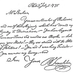 Facsimile of a letter from Benjamin Franklin to Mr Strahan, 1775 (c1880)