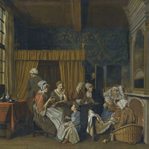 A family taking tea while celebrating the birth of twins. Artist: Horemans, Jan Josef, the Younger (1714-1790)