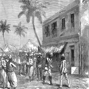 Il ritorno di Mr. Stanley a Bagamoyo, da un disegno di Lt. Henn, 1872 Il ritorno di Mr. Stanley a Bagamoyo, da un disegno di Lt. Henn, 1872