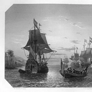 The first Dutch ship in East Indies, 1596, (c1870). Artist: Van Kesteren