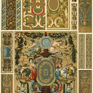 French Renaissance wall painting, polychrome painted sculpture, weaving and book covers, (1898)