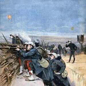 French soldiers on trench warfare manoeuvres, 1894. Artist: Lionel Noel Royer