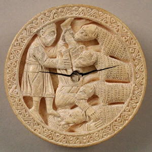 Game Piece with Hercules Throwing Diomedes to His Man-Eating Horses, German, ca. 1150