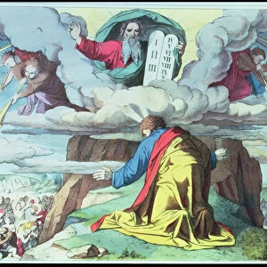God gives Moses the Ten Commandments on Mount Sinai, engraving, 1860