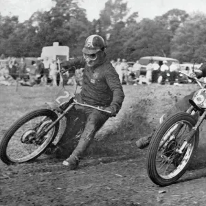 Grass track racing at Bishops Waltham, Coffin and Bungay on Jap motorcycles. Creator: Unknown