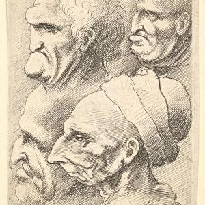 Four grotesque heads in profile to left, 1625-77. Creator: Wenceslaus Hollar