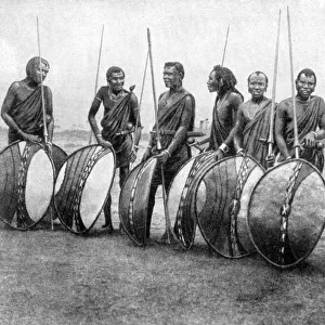 A group of Masai warriors in full battle panoply, 1922. Artist: SJ Hopper