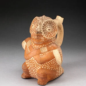 Handle Spout Vessel in the Form of a Anthropomorphic Owl with Arms Crossed over