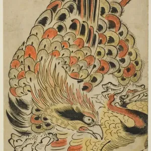 Un halcón capturando un grullo en vuelo, c. 1715. Creador: Torii Kiyomasu I Un halcón capturando un grullo en vuelo, c. 1715. Creador: Torii Kiyomasu I