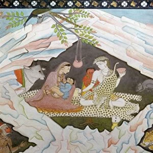 The holy family seated in a cave on Mount Kailasa