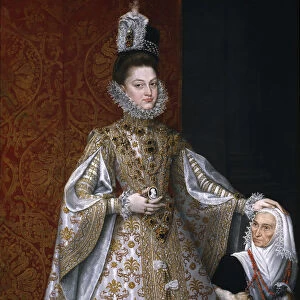 The Infanta Isabel Clara Eugenia (1566-1633) with the Dwarf, Magdalena Ruiz, 1585-1588. Artist: Sanchez Coello, Alonso (1531-1588)