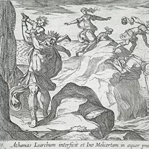 The Insane Athamas Killing Learchus, While Ino and Melicertes Jump into the Sea, published 1606. Creators: Antonio Tempesta, Wilhelm Janson