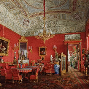 Interiors of the Winter Palace. The Large Drawing Room of Empress Alexandra Fyodorovna, 1858. Artist: Hau, Eduard (1807-1887)