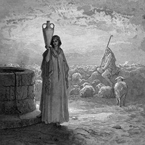 Jacob, keeping Labans flocks, sees Rachel at the well, 1866. Artist: Gustave Dore