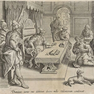 The King Cancelling his Servants Debt, from the Parable of the Unmerciful Servant, bound... 1585. Creator: Anon