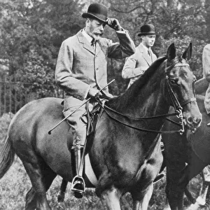 King George V riding in Windsor Great Park with his sons, c1930s