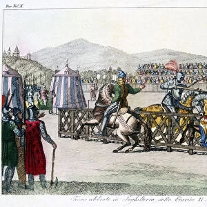 Knights jousting at a tournament, 12th century, (c1815)