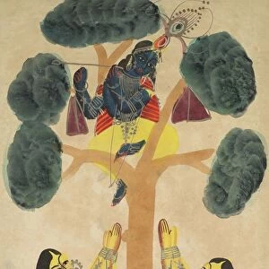 Krishna Steals the Clothes of the Cowgirls (Gopis), 1800s. Creator: Unknown