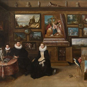 The Kunstkammer with a married couple and their son, First third of 17th cen Artist: Francken, Frans, the Younger (1581-1642)