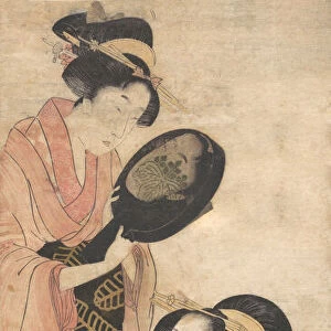 Two Ladies, Each with a Portion of a Lacquered Mirror, 1790s. Creator: Kitagawa Utamaro