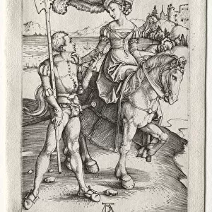 The Lady Riding and the Landsknecht, c. 1497. Creator: Albrecht Dürer (German, 1471-1528)