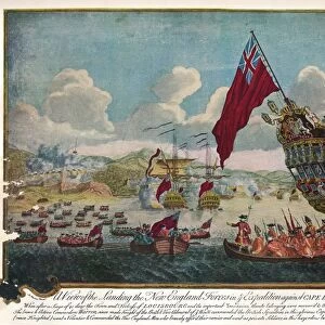 The landing of troops from New England on the island of Cape Breton to attack Louisbourg, 1747. Artist: James L. Brooks