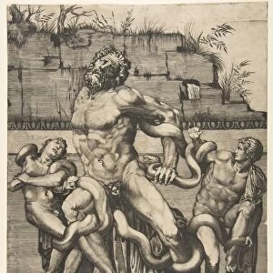 Laocoon and his sons being attacked by serpents, ca. 1515-27. Creator: Marco Dente