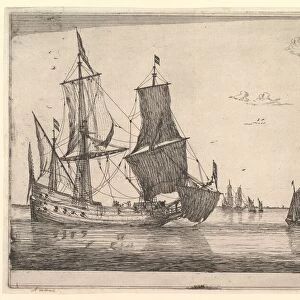 Large Sailing Vessel and Rowing Boat, 17th century. Creator: Reinier Zeeman