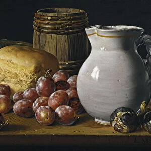 Still life with plums, figs, bread and jug, Second Half of the 18th century. Artist: Melendez, Luis Egidio (1716-1780)
