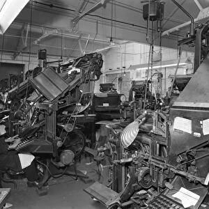 Linotype machine room at a printing company, Mexborough, South Yorkshire, 1959. Artist