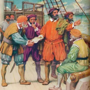 Magellan Consults with Navigators, c1925 Print Magellan Consults with Navigators, c1925 Print