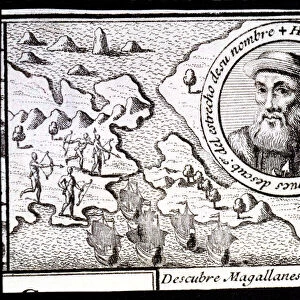 Magellan discovers the Strait, engraving from 1726, Ferdinand Magellan (1480-1521)