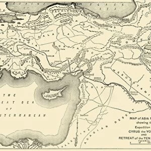 Map of Asia Minor, Expedition of Cyrus the Younger, and Retreat of the Ten Thousand, 1890
