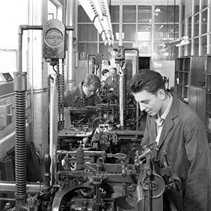 Monotype casting machine at a printing company, Mexborough, South Yorkshire, 1959