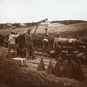 Moving shells with crane, Genicourt, northern France, c1914-c1918