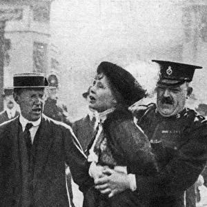 Mrs Pankhurst, arrested outside Buckingham Palace, London, 1914, (1935)
