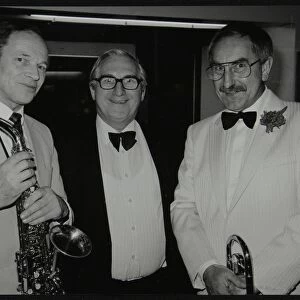 Musicians John Dankworth and Don Lusher with Dennis Matthews of Crescendo magazine, London, 1985
