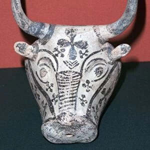 Mycenaean pottery rhyton in the shape of a Bulls Head, 14th century BC